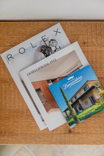 a magazine sitting on top of a table at Agriturismo Bonaventura in Montefiascone