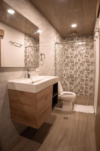 a bathroom with a sink and a toilet at Mangrove Bay Hotel San Andrés Islas in San Andrés
