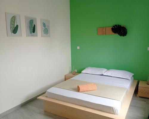 a bed in a room with a green wall at Sal Rei apartaments, Boa Vista, free WI-FI in Sal Rei