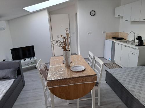 Una cocina o zona de cocina en apartmaji strunjan