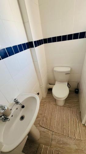a bathroom with a white toilet and a sink at The oceanic 48 in Durban