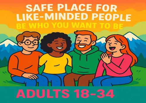 ein Plakat für eine Gruppe von Menschen mit der Aufschrift „Sicherer Ort für Gleichgesinnte“ in der Unterkunft Schutzenbach Backpackers For Adults 18-34 years only in Lauterbrunnen