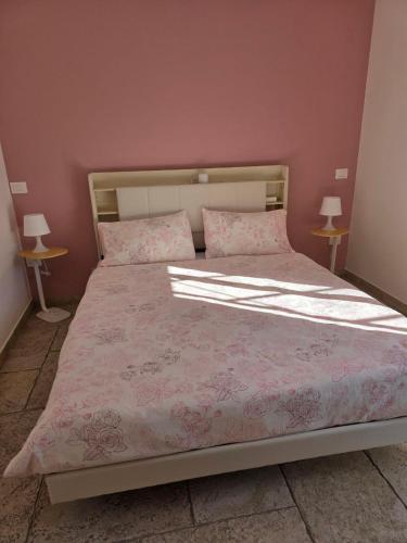 a bedroom with a large bed with pink walls at B612 bed & breakfast CAMERE in Manoppello
