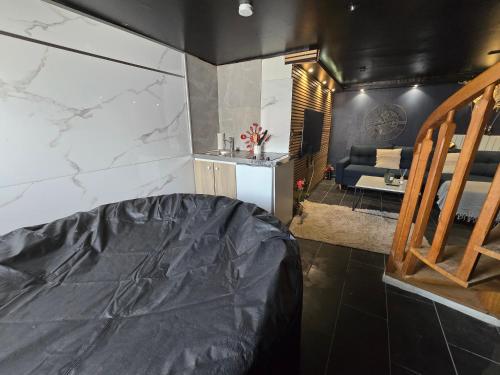 une chambre avec un lit et un salon dans l'établissement Studio relax maisdon, à Maisdon-sur-Sèvre