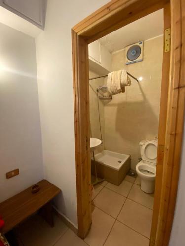 a bathroom with a toilet and a sink and a shower at Palmera El Sokhna Chalets Families Only in Ain Sokhna