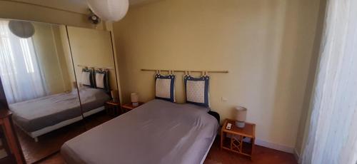 - une petite chambre avec 2 lits et un miroir dans l'établissement Palais Clemenceau, à Nice