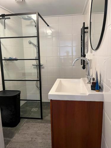 a bathroom with a sink and a shower at Pondok Nyaman in Arnhem