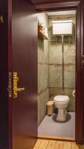 a bathroom with a toilet in a room at Morup Mølle Kro in Bedsted Thy
