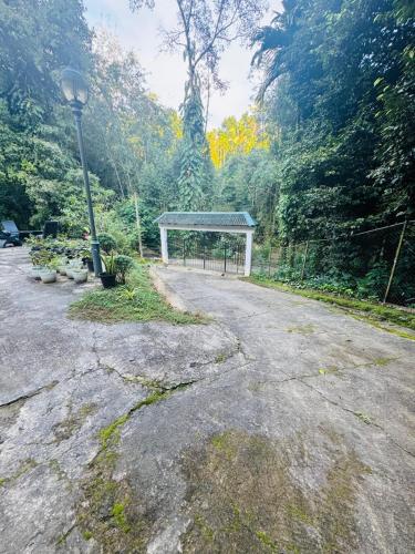 a road with a bus stop and a street light at Thotupala Villa in Nikawatawana