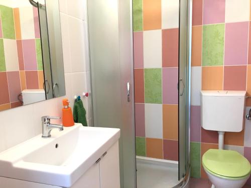 y baño con lavabo y ducha con aseo. en Budget Apartment by Hi5-Kiraly 99, en Budapest