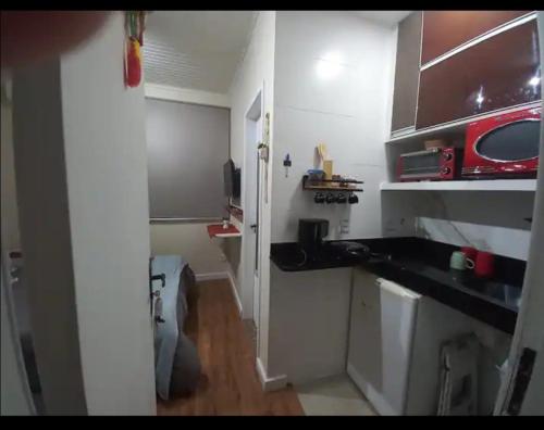 a small kitchen with a sink and a microwave at Loft Petrópolis in Araras Petropolis