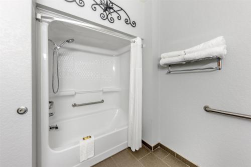 a bathroom with a shower and a white tub at Best Western Plus Fredericksburg in Fredericksburg
