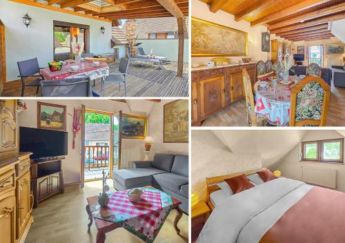 un collage de photos d'une chambre et d'un salon dans l'établissement Niederhaslach - Havre de paix alsacien idéal pour familles et déconnexion, à Niederhaslach