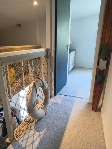 une pièce avec une cage contenant une balle dans l'établissement Maison vintage avec piscine, à Chanaz