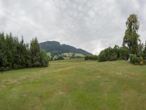 a large grass field with a hill in the background at Apartment in Nemojov near Forest and Pool in Horní Nemojov