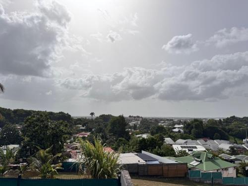 a city under a cloudy sky with buildings and trees at VILLA Papillon in Les Abymes