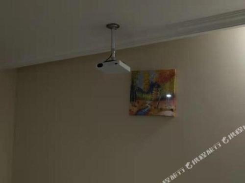 a light hanging from a ceiling with a picture on the wall at GreenTree Inn Beijing East Yizhuang District Second Kechuang Street Express Hotel in Beijing