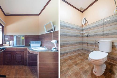 two pictures of a bathroom with a toilet and a sink at OYO 1128 Ban Suan Meesakul Resort in Ban Nong Chap Tao