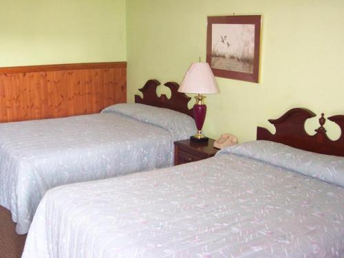 a hotel room with two beds and a lamp at Grannys Motel Frackville in Frackville