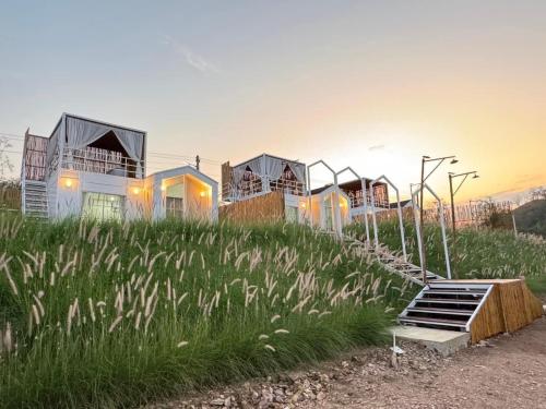 a row of houses in a field of tall grass at Nordic Hills Kanchanaburi in Ban Chek