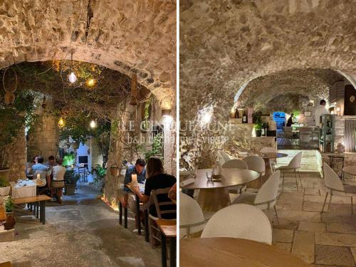 two pictures of a restaurant with people sitting at tables at Le Cinque Lune in Vieste