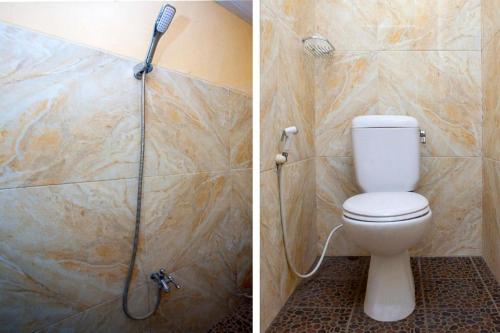 two pictures of a bathroom with a toilet and a shower at SPOT ON 2815 Hotel Damai in Cilacap
