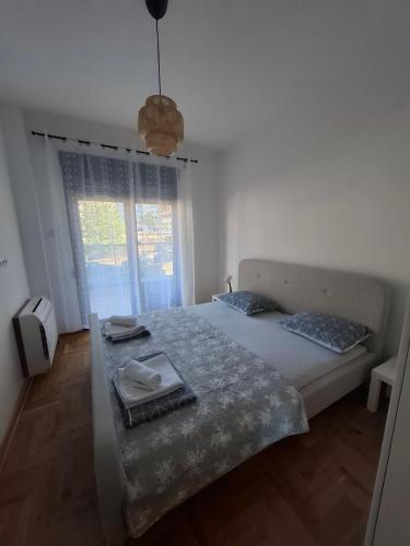 una camera da letto con un letto grande e una finestra di Apartman Astra a Trebinje