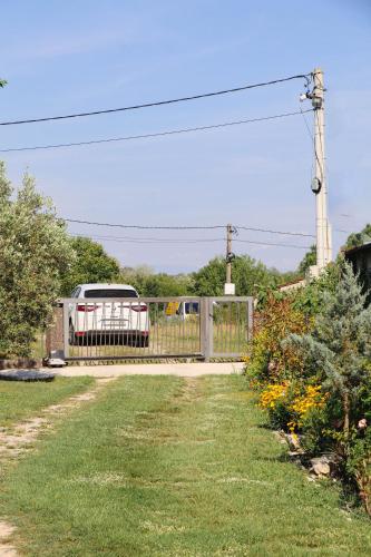 a fence in a yard next to a garden with flowers at Casa L in Ulcinj