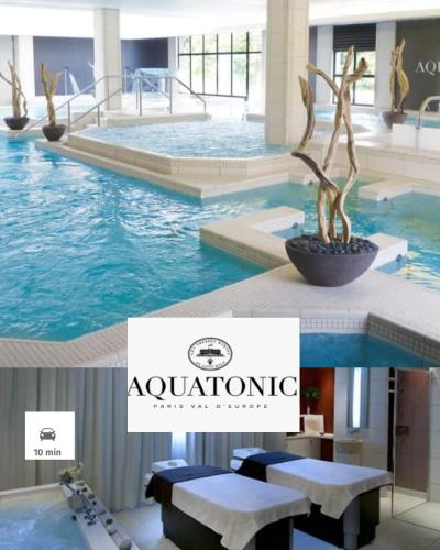 un collage de photos d'une piscine dans l'établissement Apart' Minnie - Disneyland Paris - 3 Bedrooms - Parking privé, à Magny-le-Hongre