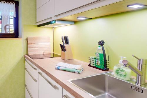 a kitchen with a sink and a counter top at Ferienwohnung Sächsische Schweiz Kurort Rathen in Kurort Rathen