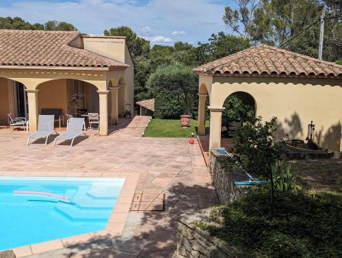 une maison avec une piscine dans une cour dans l'établissement VILLA proche centre ville , avec PISCINE, à Nîmes