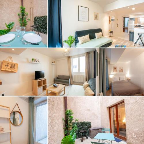 un collage de photos d'une chambre dans l'établissement La Pierre Percée - Hypercentre - 36 m2, à Orléans