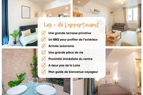 un collage de photos d'un salon et d'une chambre dans l'établissement La Pierre Percée - Hypercentre - 36 m2, à Orléans