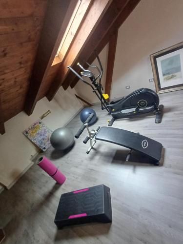 an overhead view of a room with a scooter at Agriturismo CASA DELLE VIOLE in Fornovo di Taro