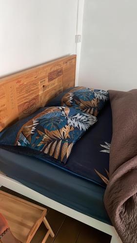 a bed with a pillow on top of it at La Maison du Voyageur 1546 - studio in Passavant