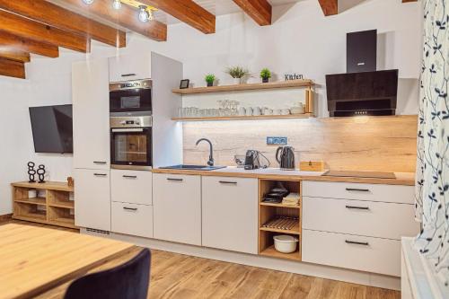 Kuchyň nebo kuchyňský kout v ubytování Apartmány Lenkoska