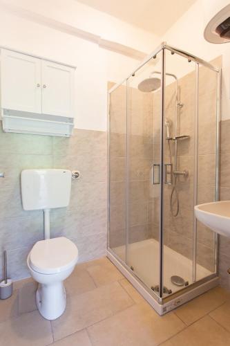 a bathroom with a shower with a toilet and a sink at La Porta della Valle in Borgone Susa
