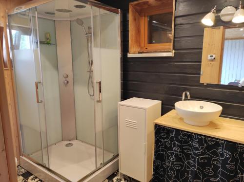 une salle de bain avec douche et lavabo dans l'établissement Studio les femmes, à Bosas