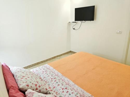 a bedroom with a bed and a tv on the wall at Ariel Apartment Ortigia Siracusa in Siracusa