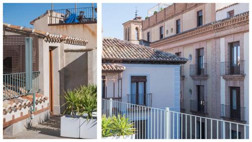 two pictures of buildings and a building at Casas de Trastámara by Toledo AP in Toledo