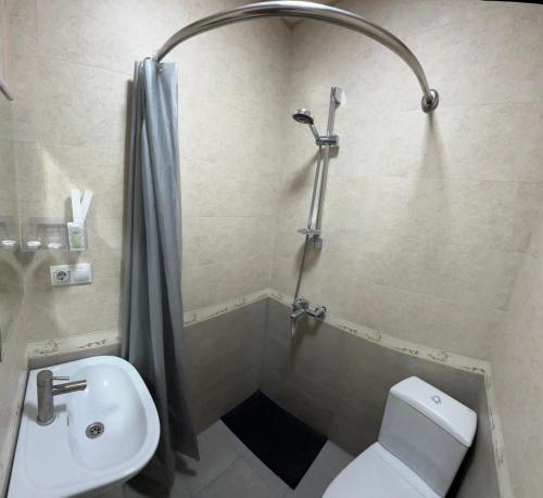 a bathroom with a shower and a toilet and a sink at CA Yerevan Hotel in Yerevan