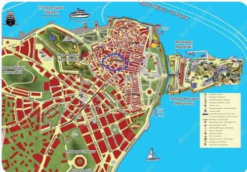 a map of the disneyland resort at Antigoni old town Apartment in Corfu