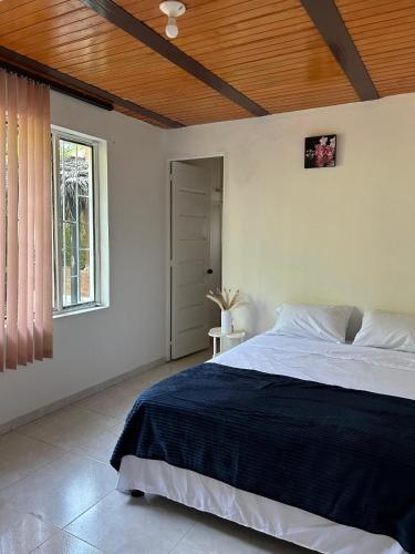 a bedroom with a large bed and a window at Hospedaje Las Ceibas in Nocaima