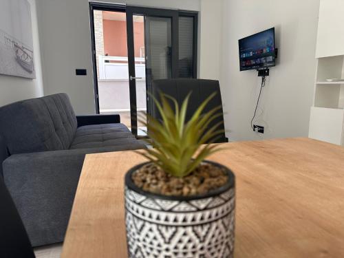 een woonkamer met een tafel met een plant erop bij Puntadura Oasis in Vir