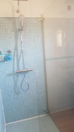 a bathroom with a shower with a glass door at AVIGNON hyper centre calme in Avignon