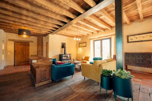 a living room filled with furniture and a fireplace at Le Rivalou - Chambres d'hôtes - Grazac - Tarn in Grazac