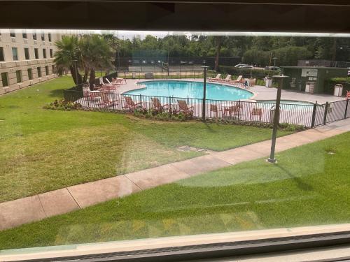 a view of a swimming pool from a window at Holiday Inn Houston Intercontinental Airport by IHG in Houston