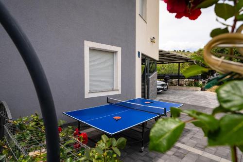 a blue ping pong table with two balls on it at MY DALMATIA - Apartment Nikita with private pool in Zaboric
