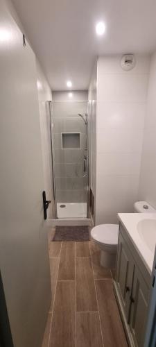 une salle de bain avec une douche, des toilettes et un lavabo dans l'établissement Appartement, à Aix-en-Provence