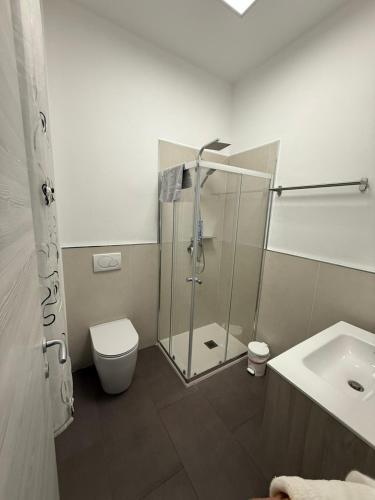 a bathroom with a shower and a toilet and a sink at La terrazza guest house in Ponsacco